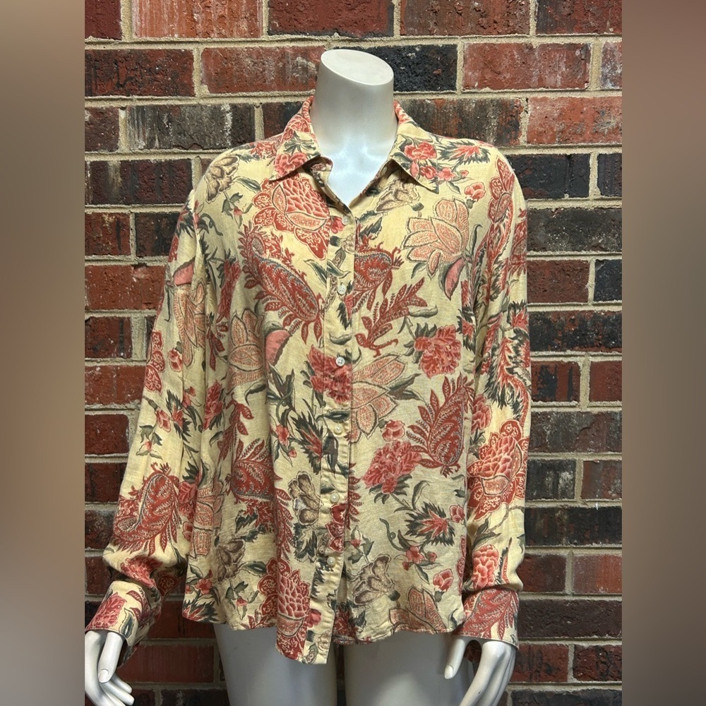 Women’s Ralph Lauren Red Green Floral Top linen silk button down plus size 1X